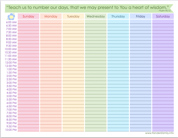 weekly schedule free printable flanders family homelife