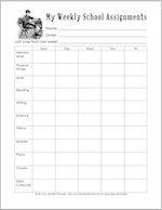 Weekly lessons and assignments - free printable