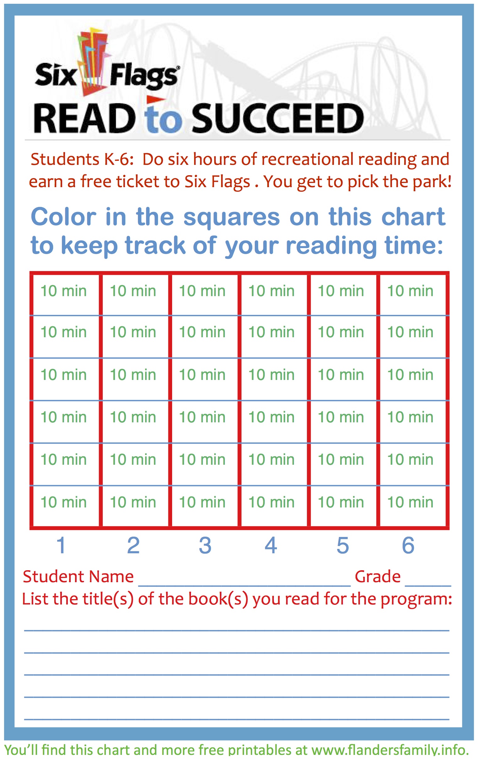 Read to Succeed and Get Free Tickets to Six Flags! Flanders