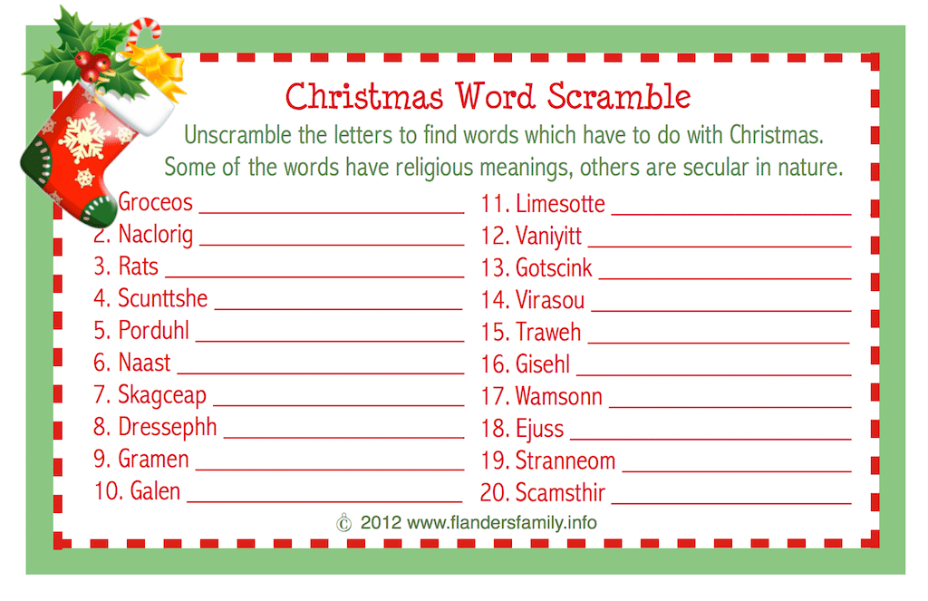 Christmas Word Scramble Free Printable Flanders Family Homelife