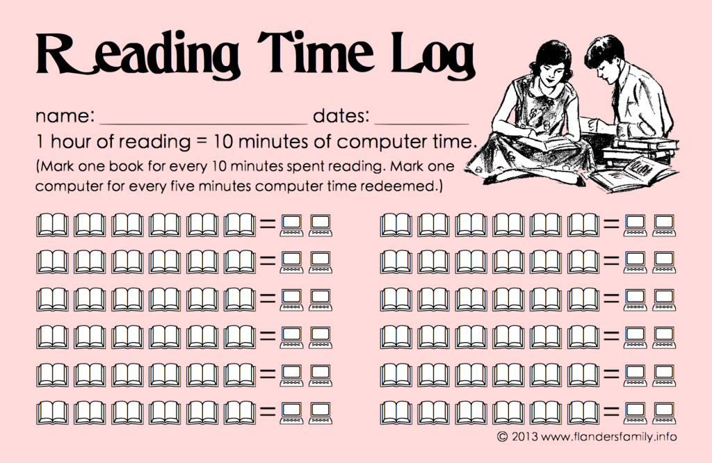 Raising Readers: How to get kids to ditch computer games in favor of reading great books. {free printable progress chart from www.flandersfamily.info