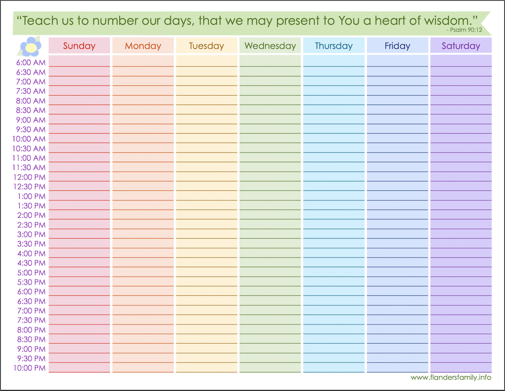 Weekly Schedule - Rainbow Colors