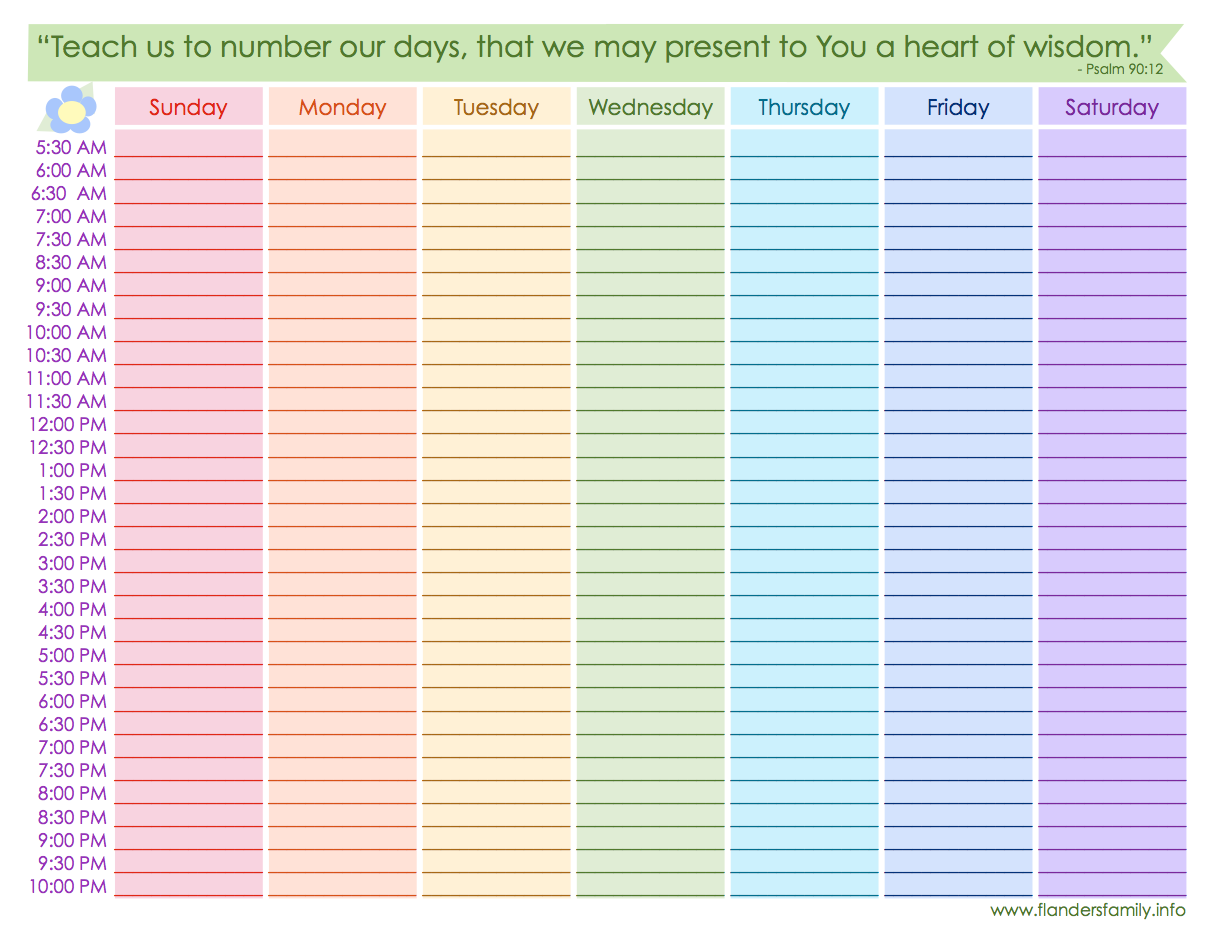 Weekly Schedule Free Printable Flanders Family Homelife