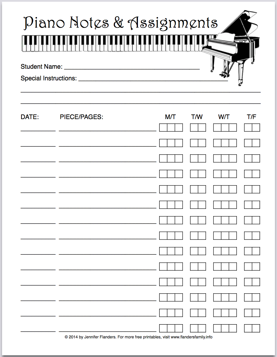 Piano Practice Chart For Beginners