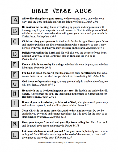 Bible Memory ABCs | free printable list from www.flandersfamily.info