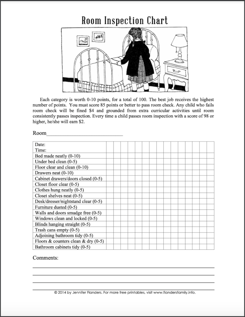 Free Printable Bedroom Inspection Checklist - Girl