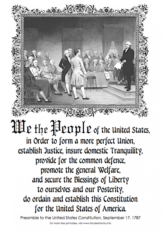 Preamble to the Constitution of the United States of America  | a free printable from www.flandersfamily.info