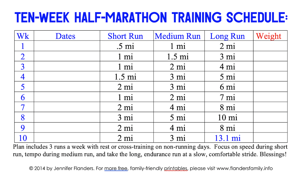 10 Week Half Marathon Training Schedule Free Printable Flanders Family Homelife