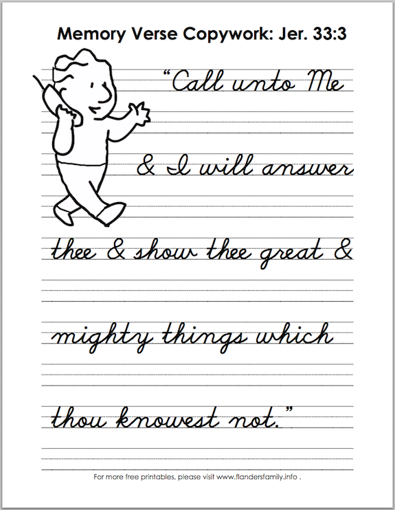 Free printable Scripture handwriting practice sheets from www.flandersfamily.info