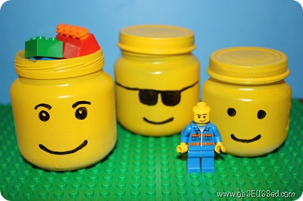 Recycle baby food jars into Lego heads