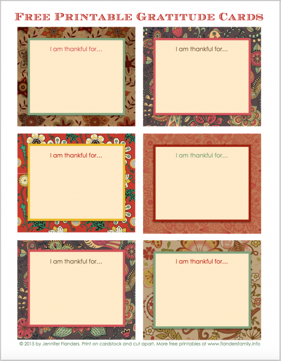 Free printable gratitude cards for Thanksgiving from www.flandersfamily.info