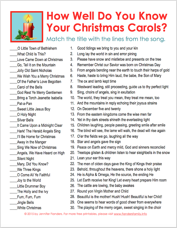 How Well Do You Know Your Christmas Carols Flanders Family Homelife