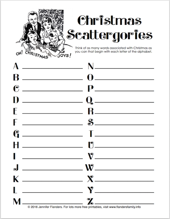 Free printable Christmas game - Scattergories