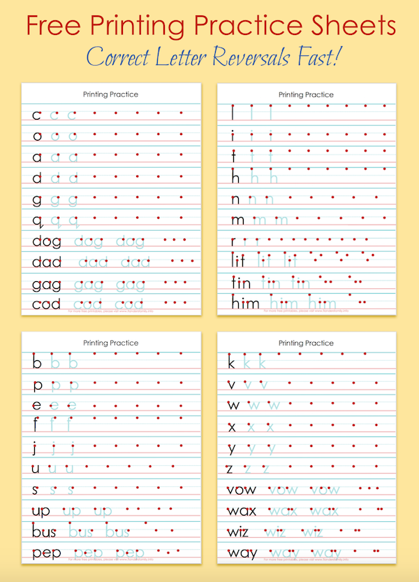 Free printing practice sheets to help correct letter reversals | from flandersfamily.info