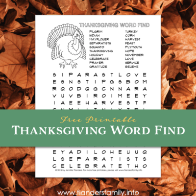 Thanksgiving Word Find Puzzle