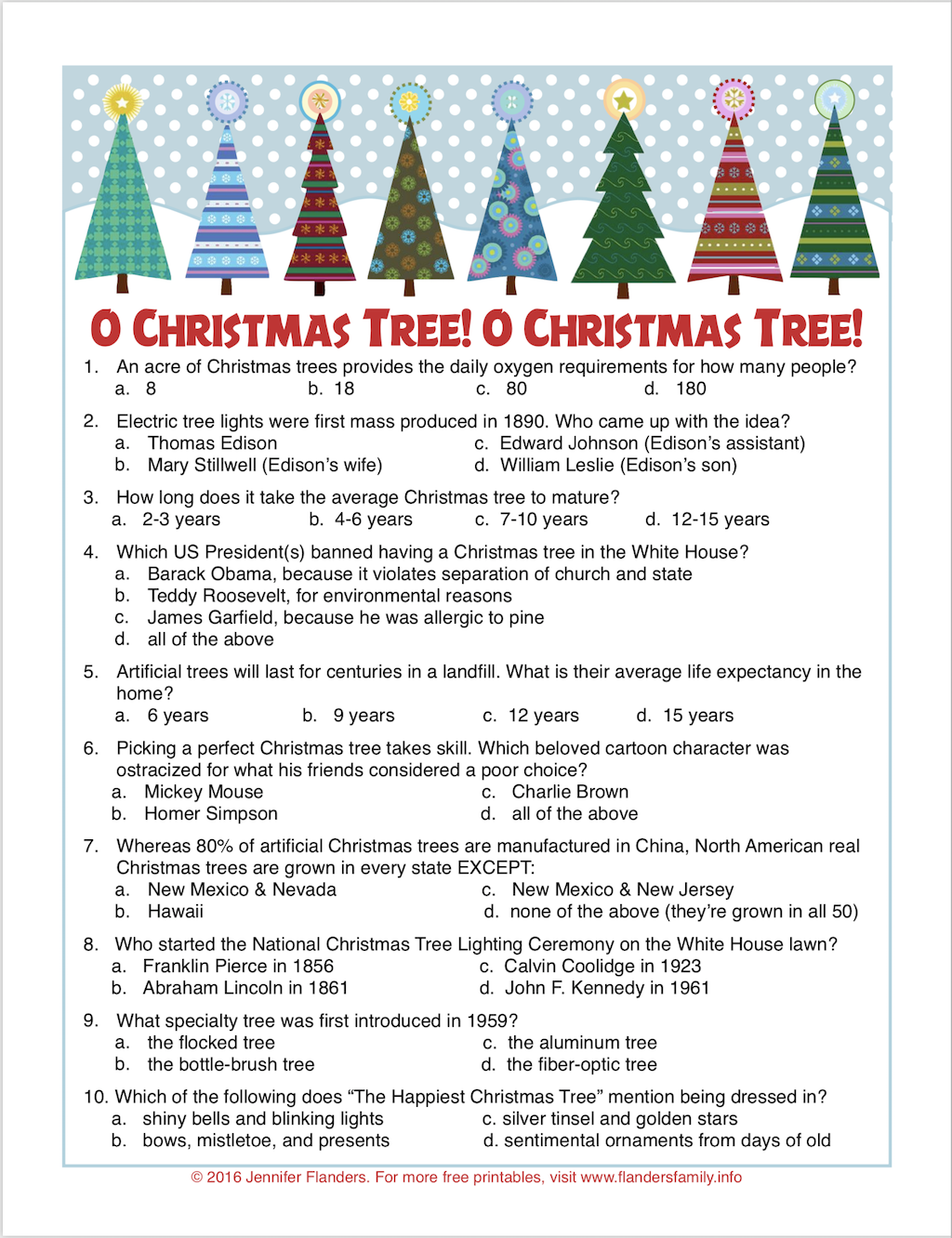 Christmas Tree Trivia Test Free Printable Flanders Family Homelife