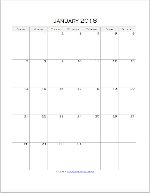 Free printable 2018 month-by-month calendar pages