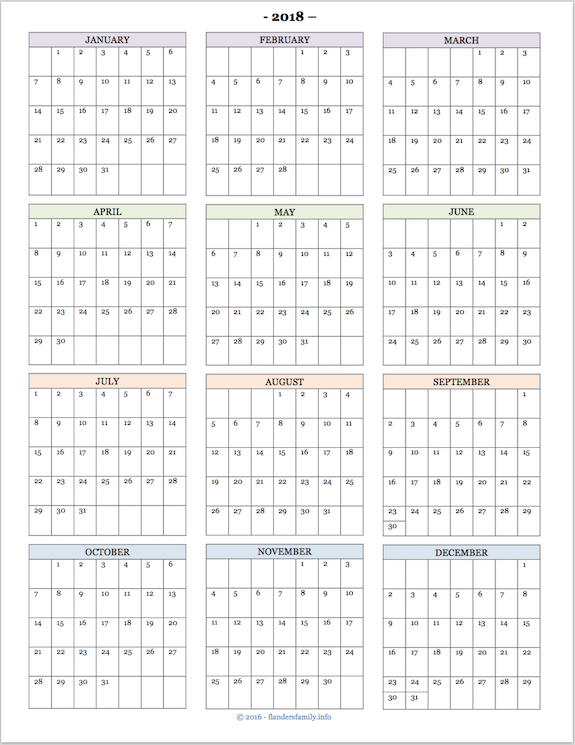 online free printable calendar 2018