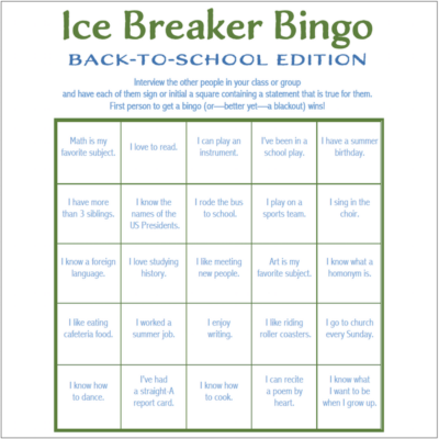 Back-to-School Ice Breaker Bingo