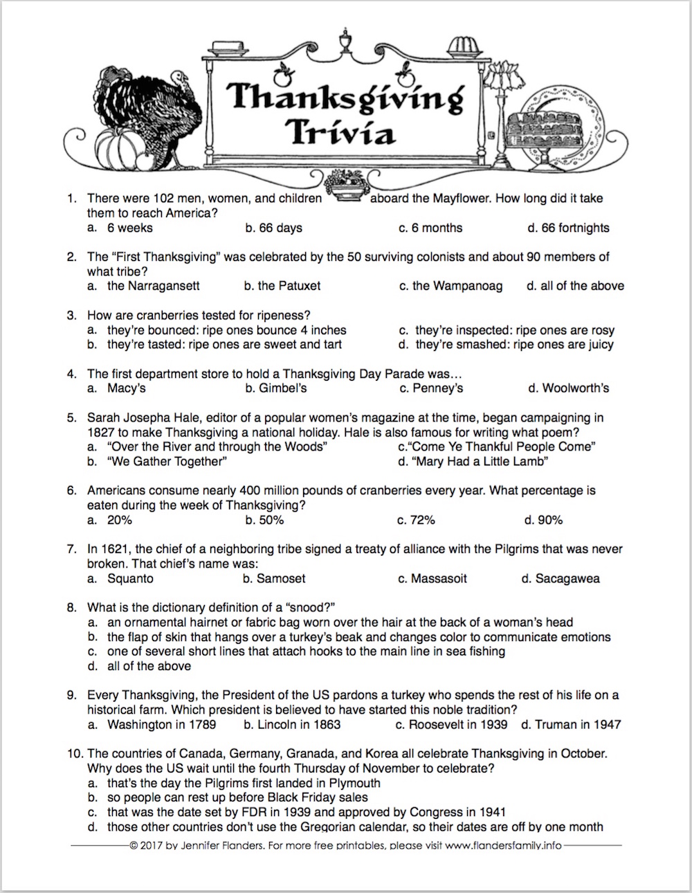 Free printable Thanksgiving Trivia Quiz  -- challenge your family and friends!