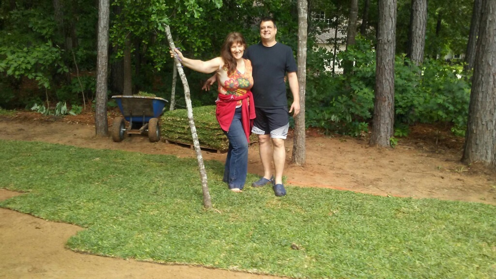 laying grass on Doug's 50th birthday