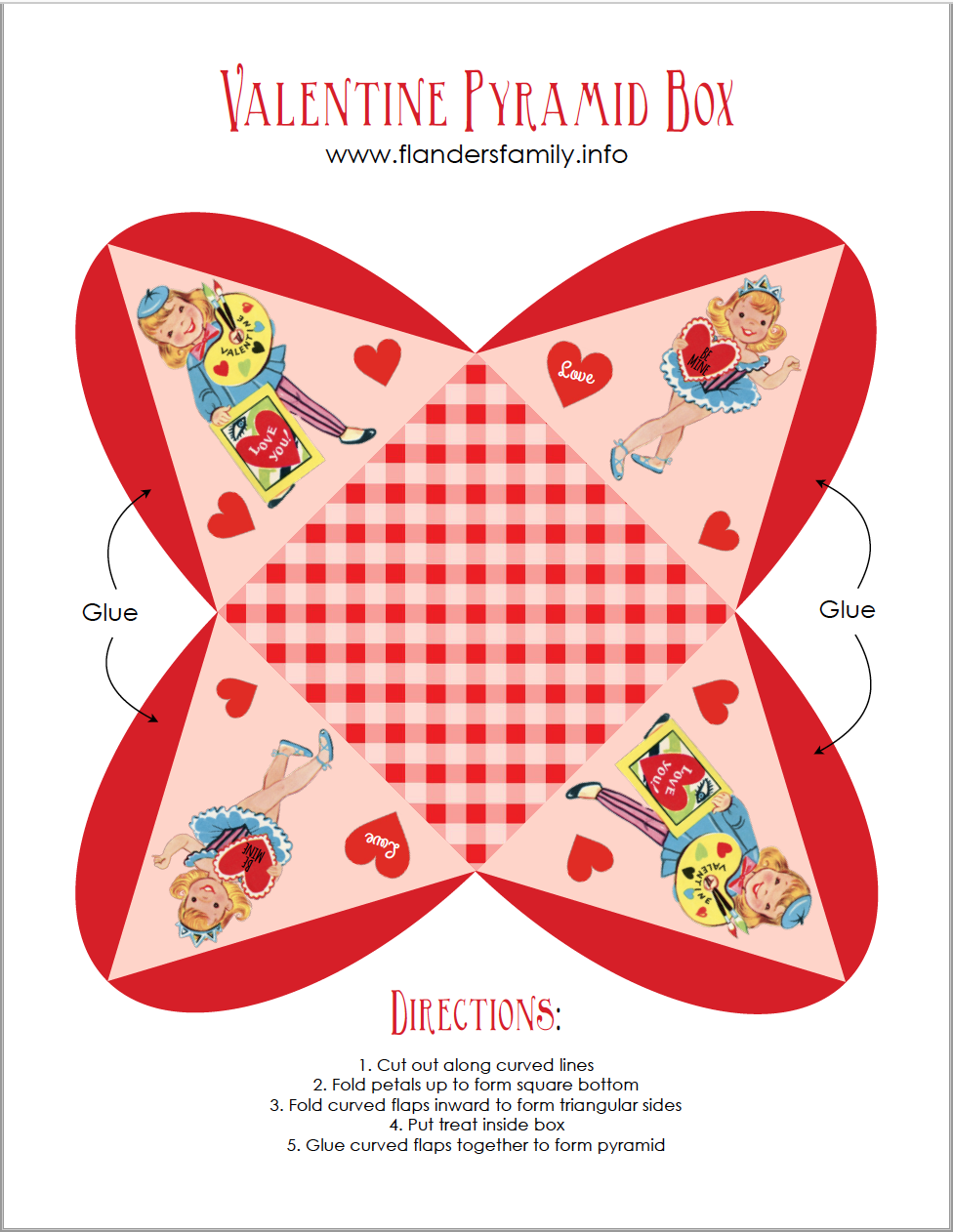 Free printable pyramid boxes for Valentine's Day
