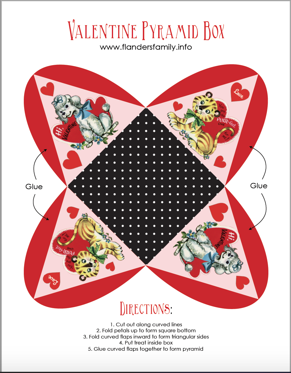 Free printable pyramid boxes for Valentine's Day