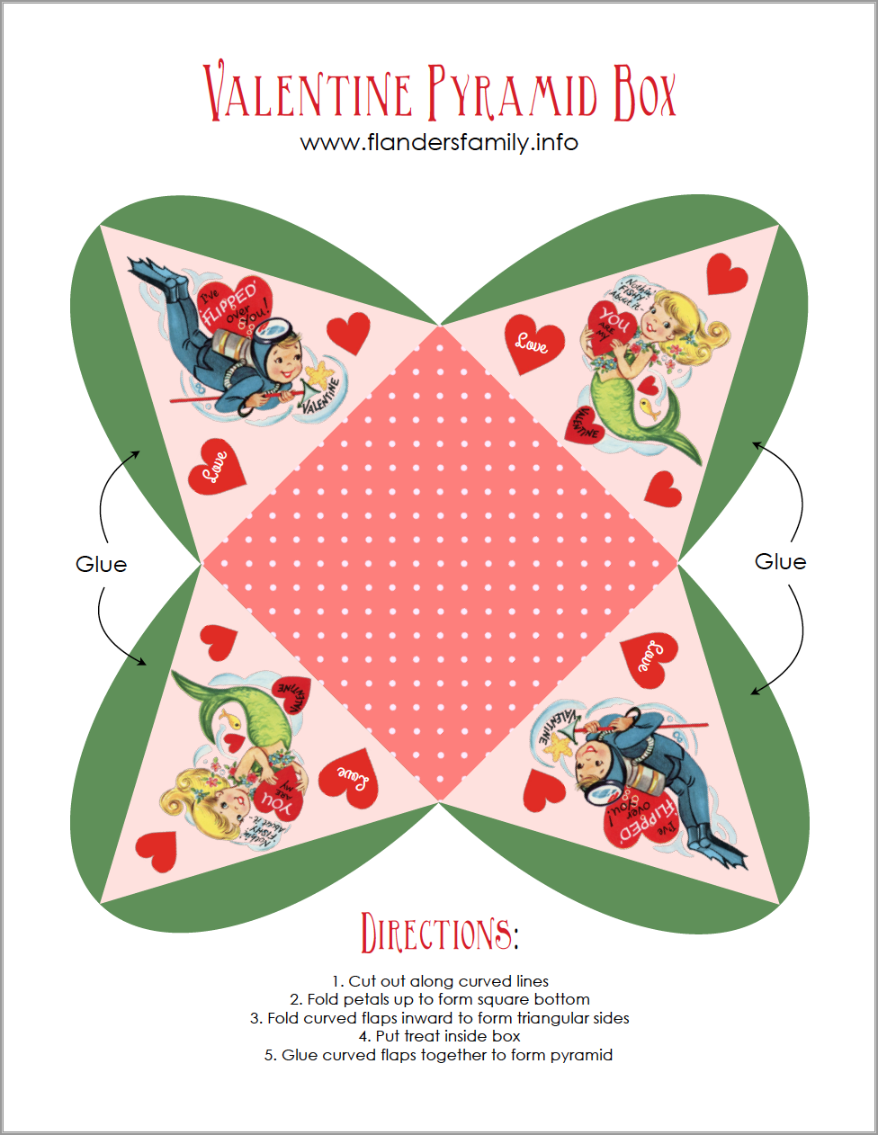 Free printable pyramid boxes for Valentine's Day