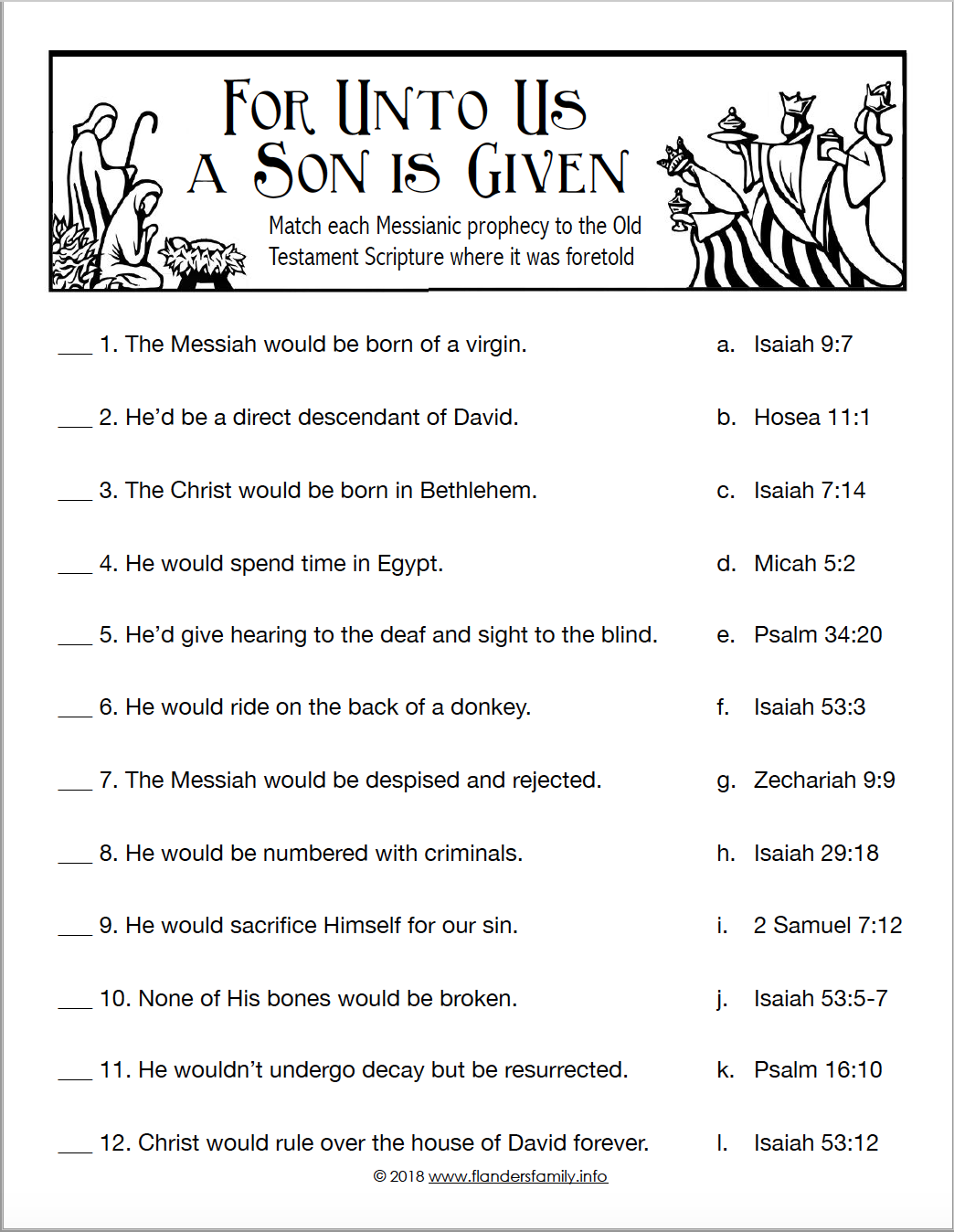 For Unto Us a Child is Born | Free Printable Christmas Quiz
