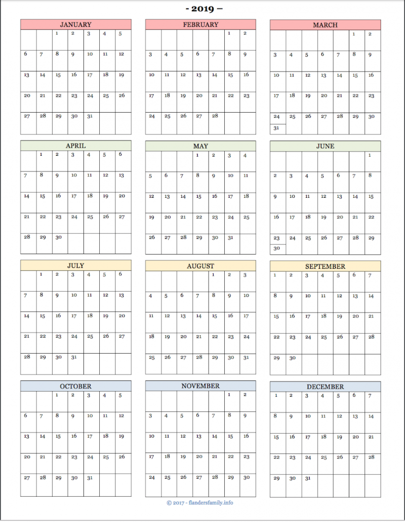 At A Glance Calendar 2019 Printable