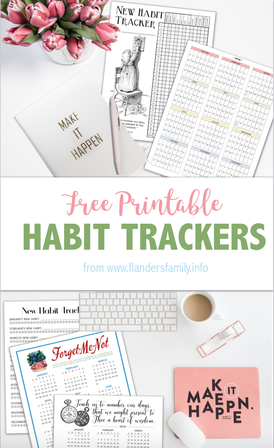 FREE Year-at-a-Glance calendars and habit trackers from flandersfamily.info #goals #freeprintable #newyearsresolutions