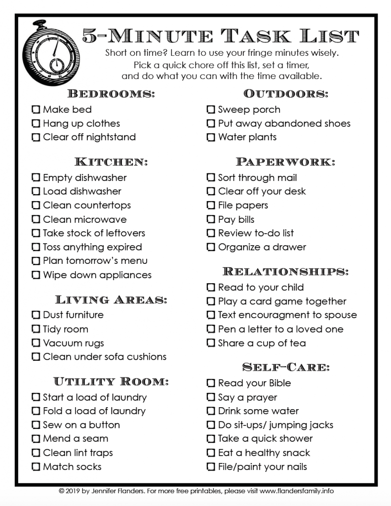 Free 5-Minute Task List - Flanders Family Homelife