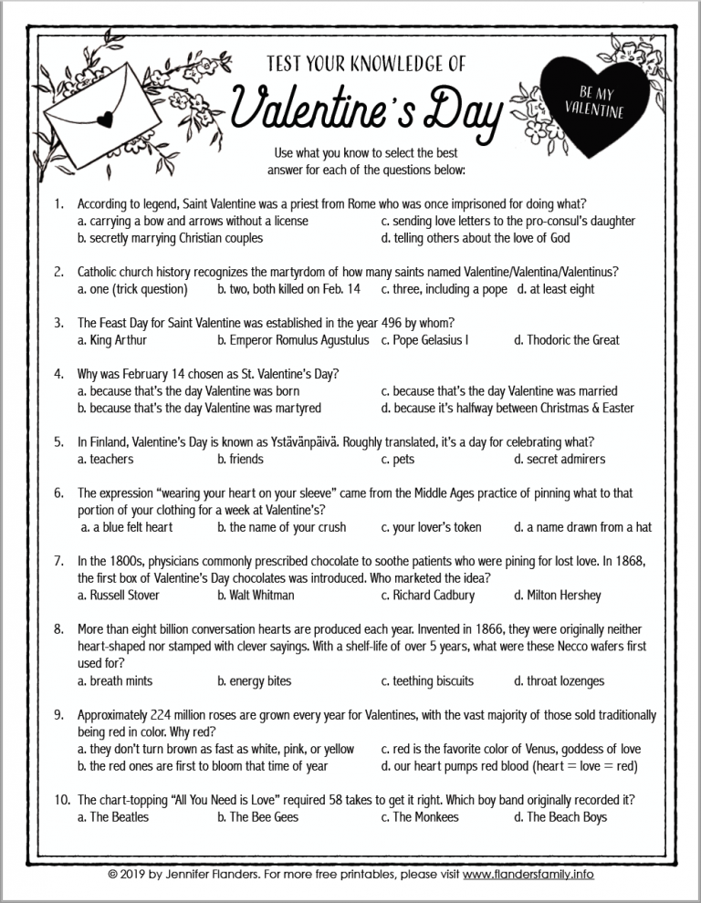 Valentine's Day Quiz (Free Printable) Flanders Family Homelife