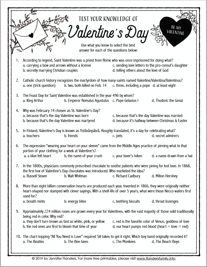 Valentine Quiz - Free Printable