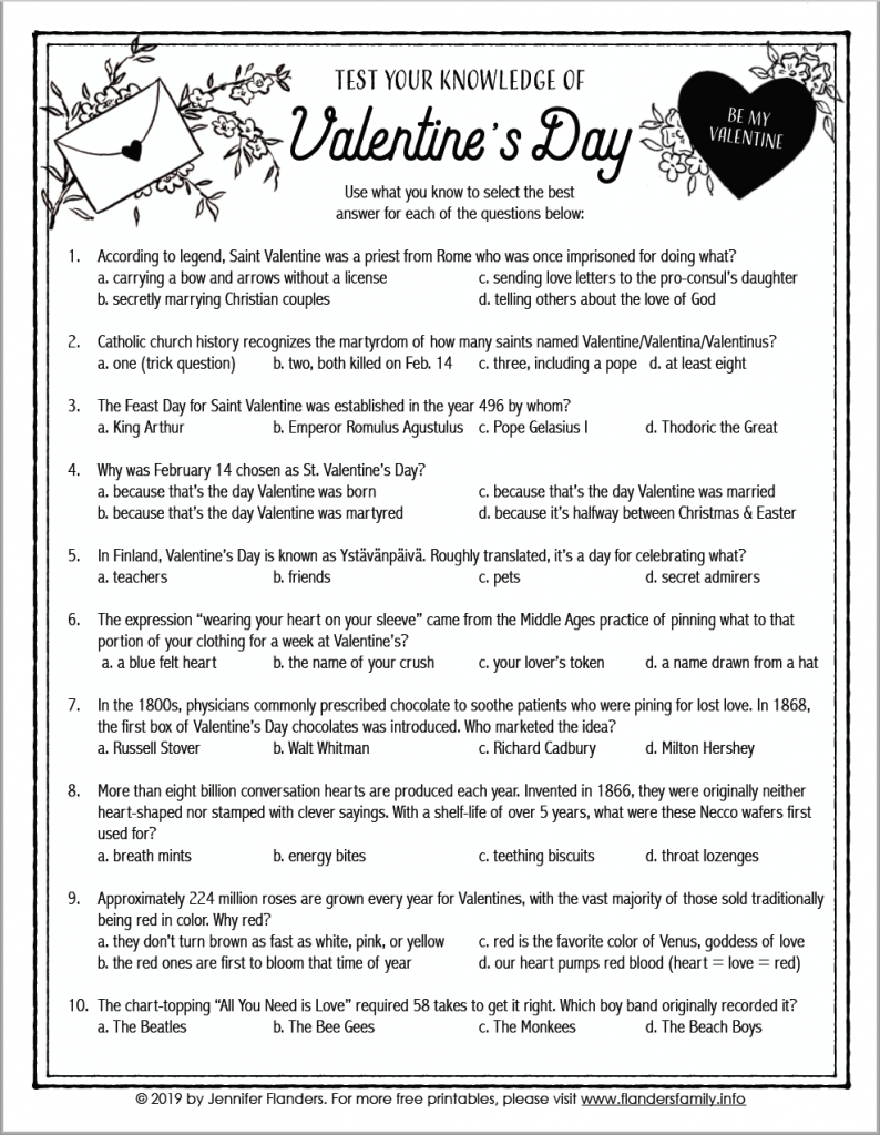 Valentine S Day Quiz Free Printable Flanders Family Homelife