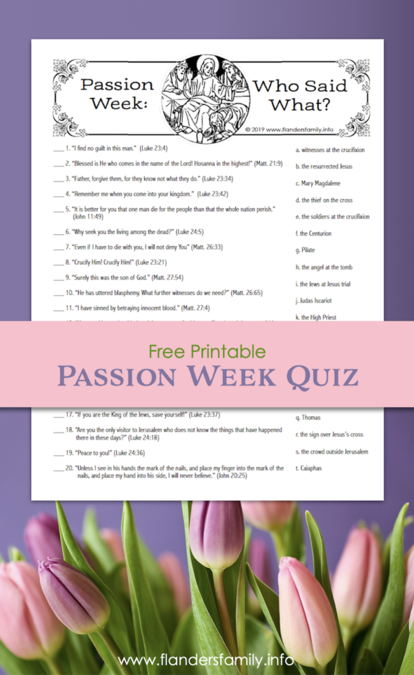 Passion Week Quiz (Free Printable) - Flanders Family Home Life