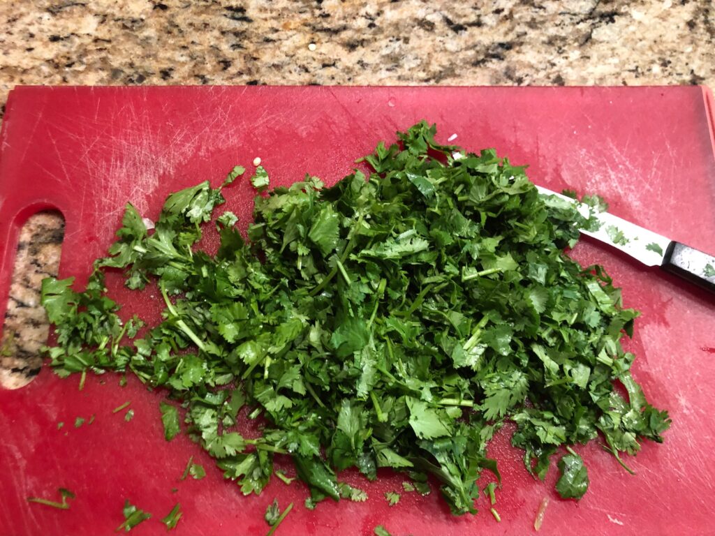 chopping cilantro