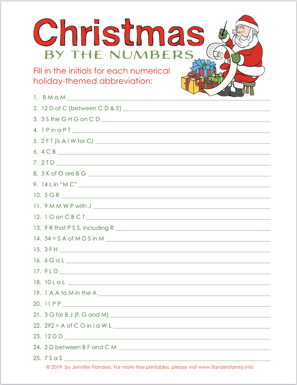 Christmas By The Numbers Quiz Flanders Family Homelife