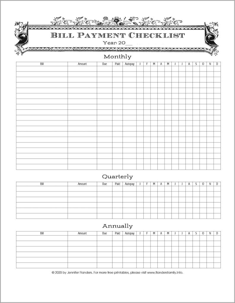 Free Chart for Tracking Bills
