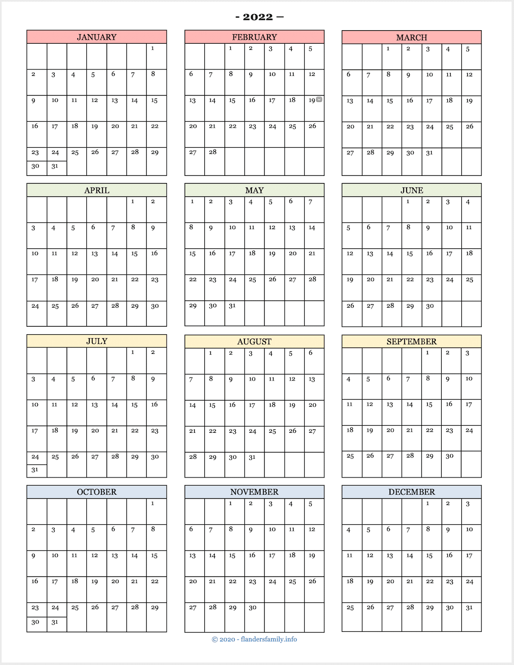 2022 calendars free printables flanders family homelife