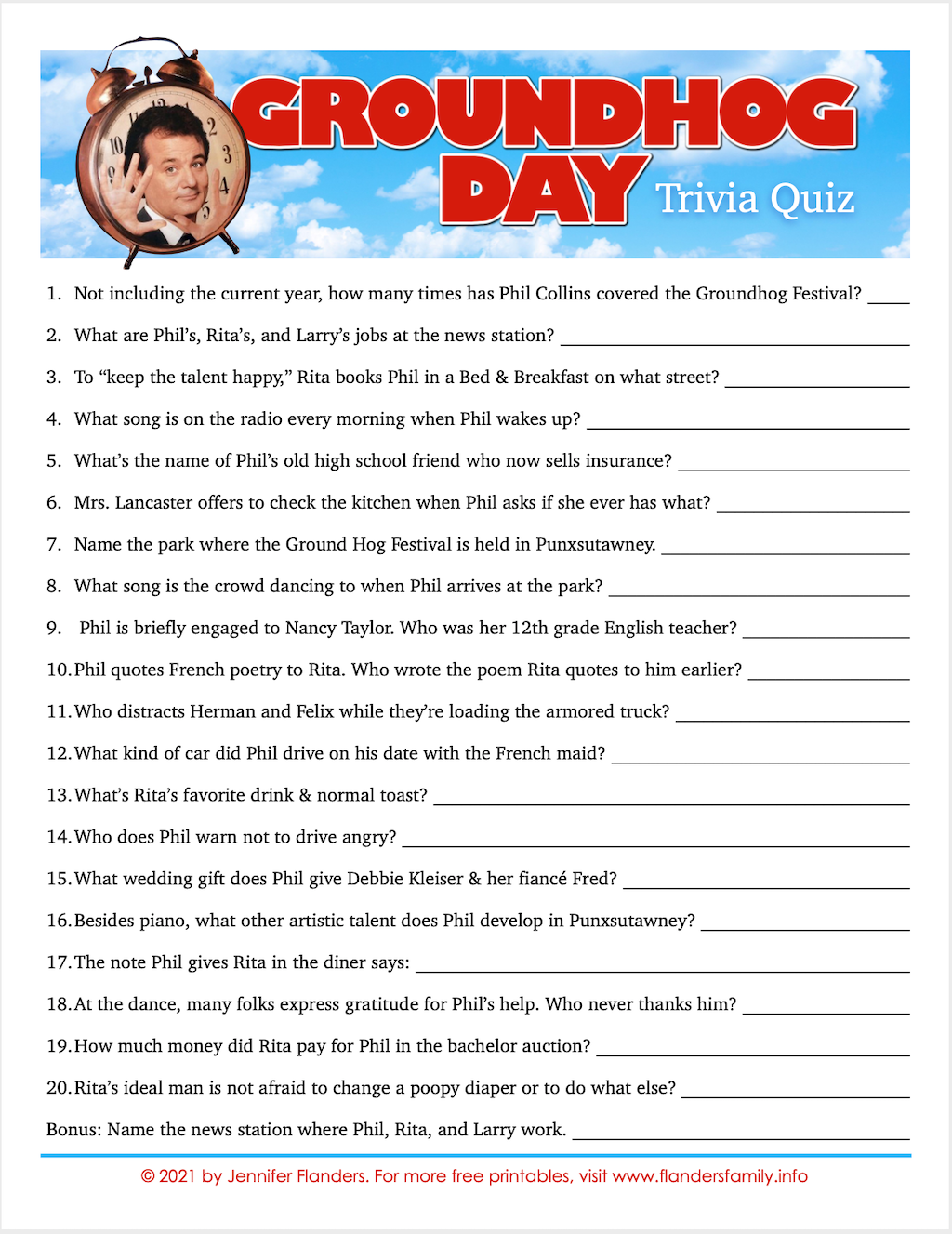 Groundhog Day Movie Trivia Quiz Flanders Family Homelife