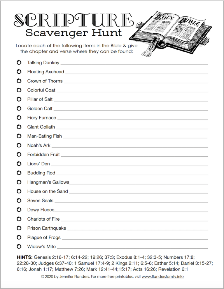 Bible Scavenger Hunt Worksheet