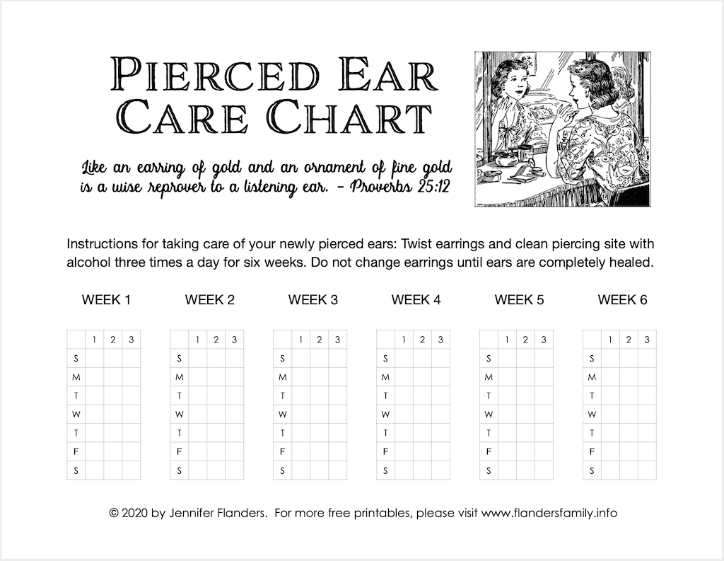 Pierced Ear Care Chart (Free Printable) Flanders Family Homelife