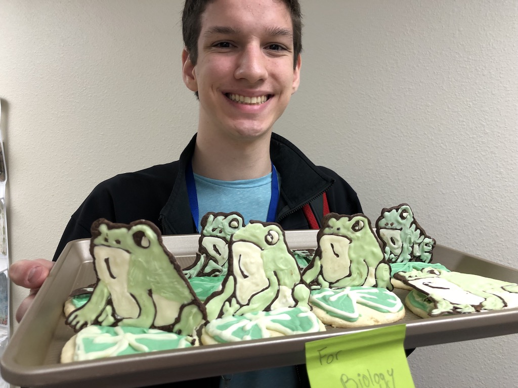 Isaac Bakes Frog Cookies for Co-Op 2019