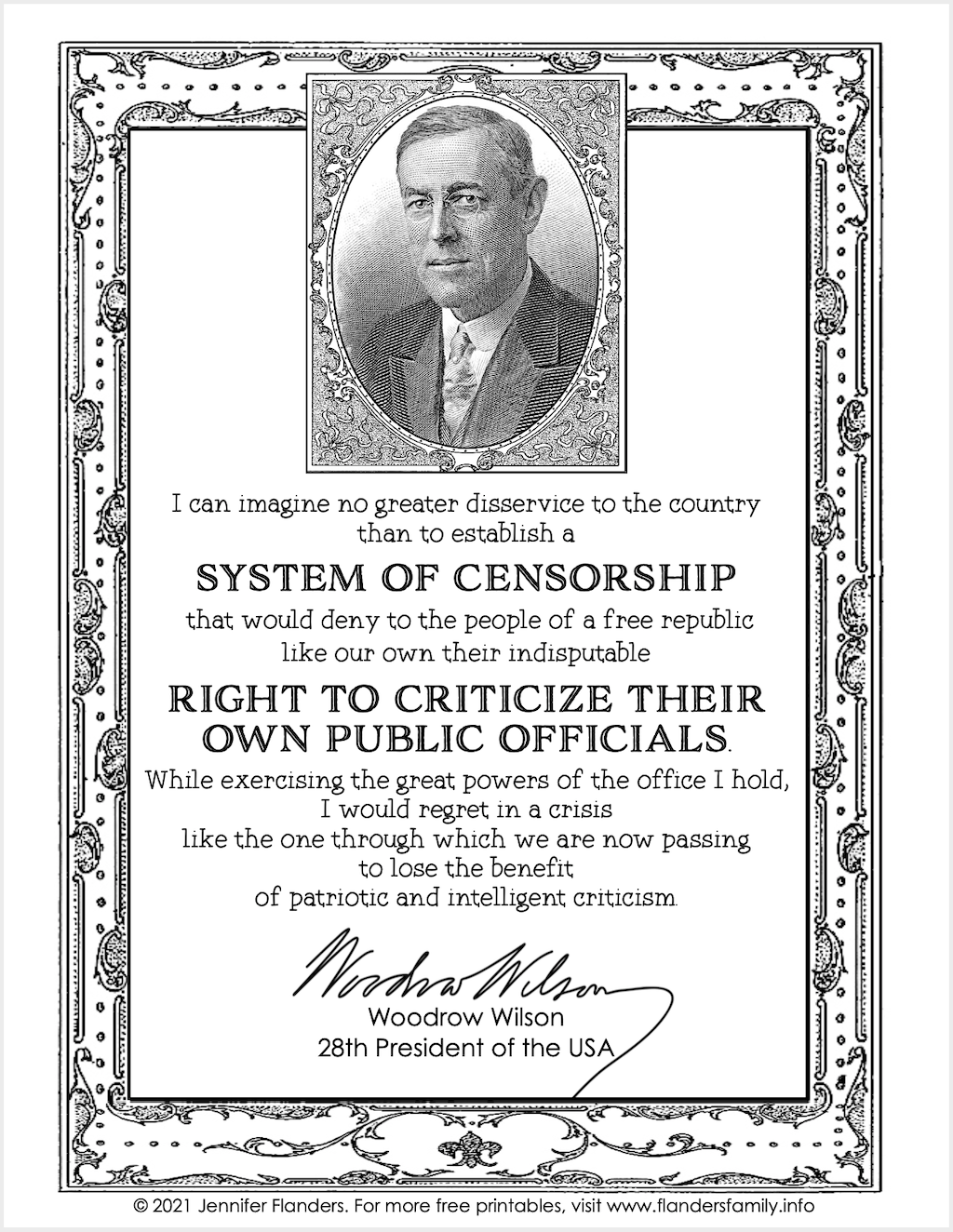 Woodrow Wilson Quote Coloring Page