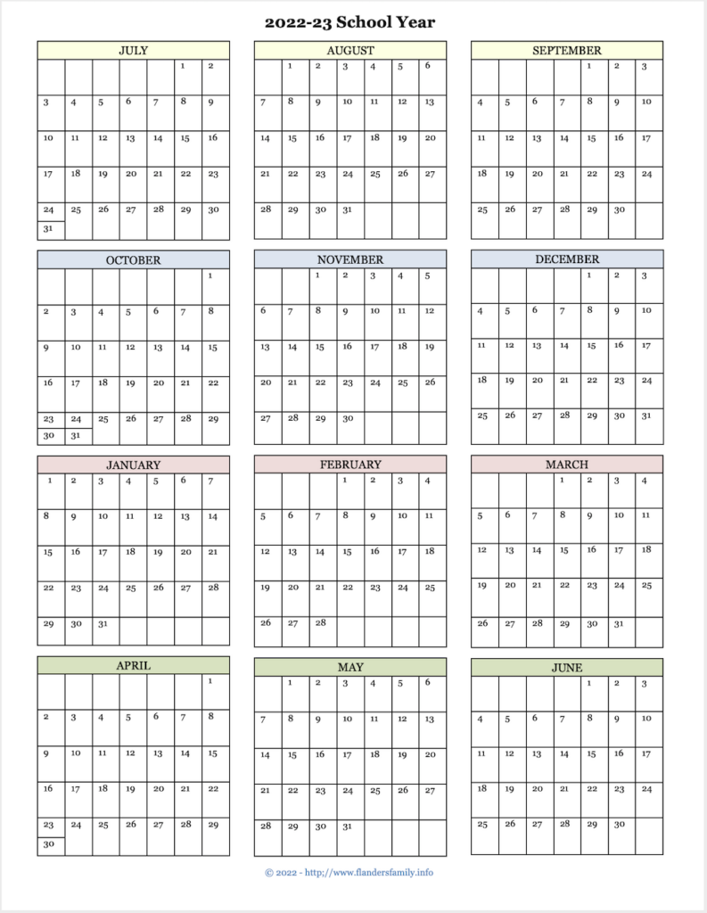 Free Printable Attendance Record & Academic Calendar Flanders Family