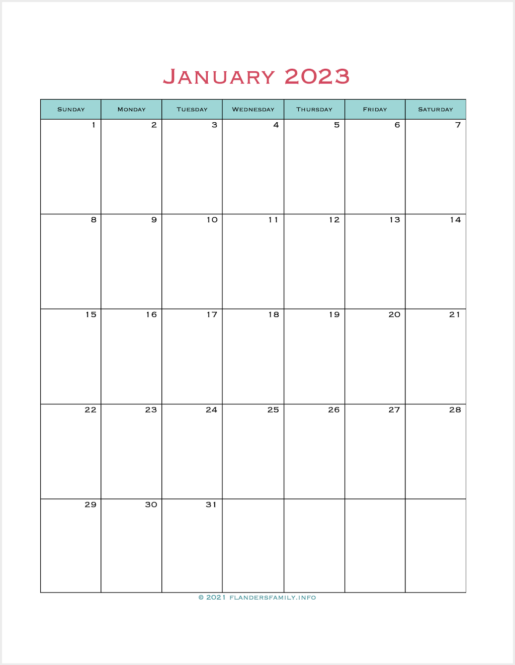 2023 Monthly Calendar Pages