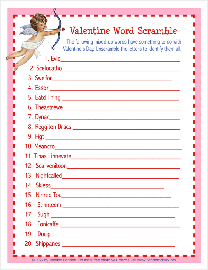 New Word Scramble For Valentine's Day - Flanders Family Homelife