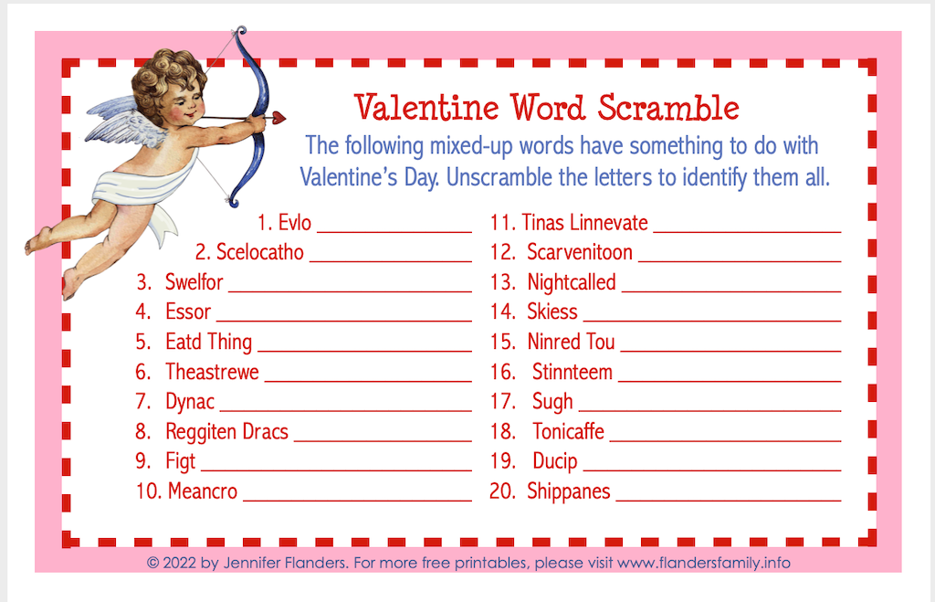 Valentine Word Scramble - Half Page