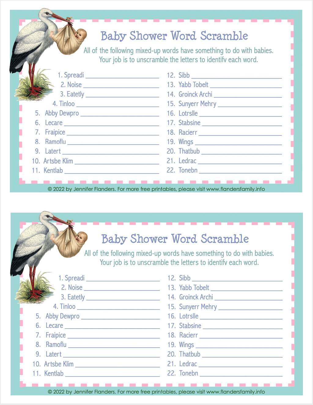 Baby Shower Word Scramble